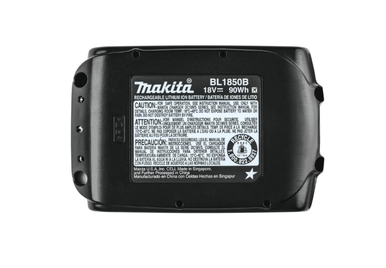 Makita BL1850 18V 5Ah battery label closeup confirms genuine Makita branding.