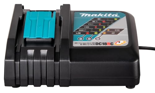 Makita DC18RC charger side view with slim profile for tight spaces.