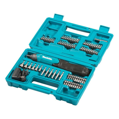 USB charging Makita DF001DW battery on site for quick power.