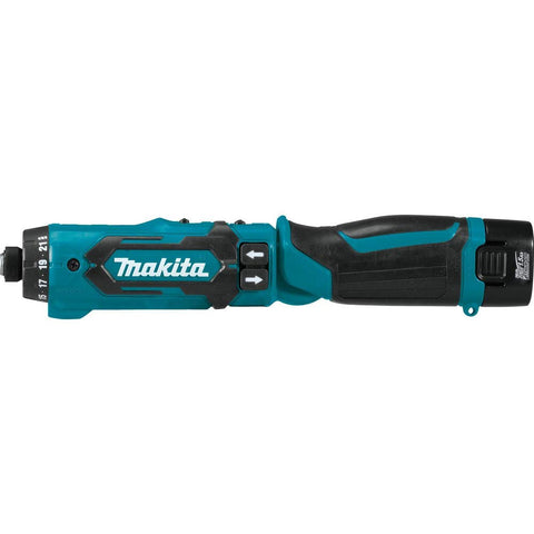 Makita DF012DSE built-in LED light illuminates work areas clearly.