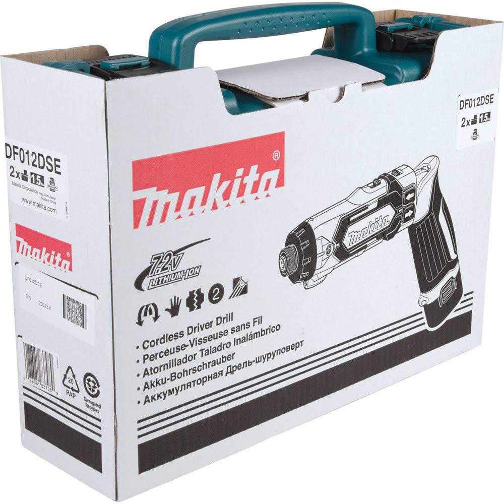 Makita DF012DSE low battery indicator keeps you informed.