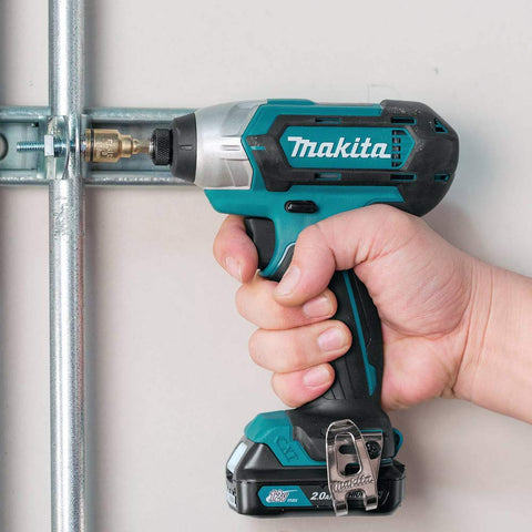 Makita DT03R1 slide-battery design lets the tool stand on its own for convenient placement.