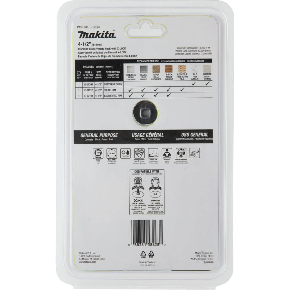 Makita E-12647 blades support wet and dry cutting on masonry