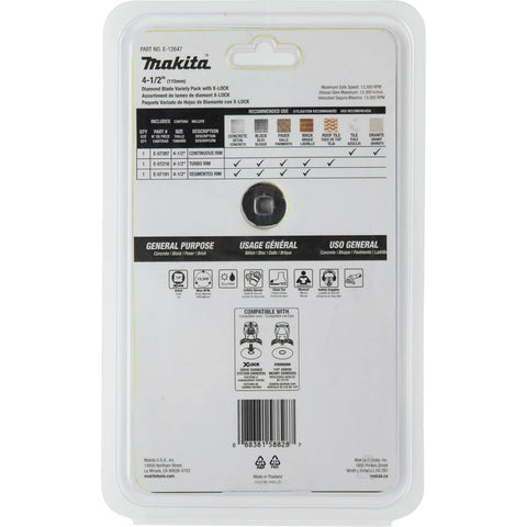 Makita E-12647 blades support wet and dry cutting on masonry