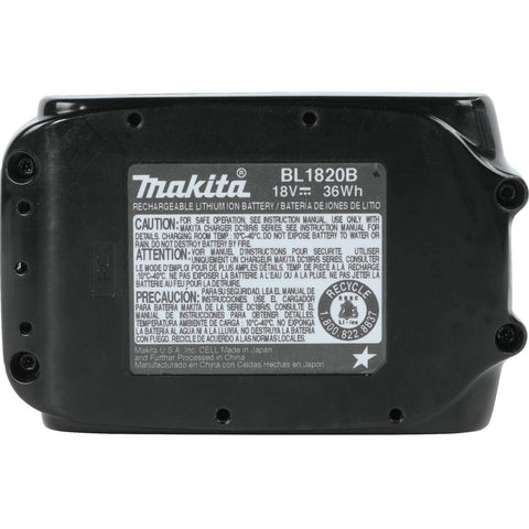 Makita BL1820B-2 charges in about 25 minutes for quick readiness.