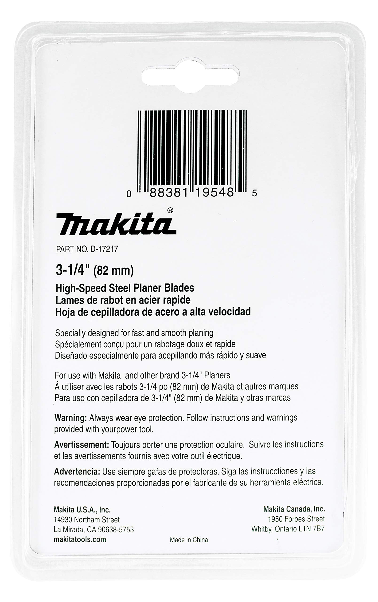 Makita blades compatible with most 3.25-inch planers for broad tool versatility.