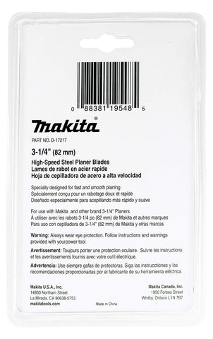 Makita blades compatible with most 3.25-inch planers for broad tool versatility.