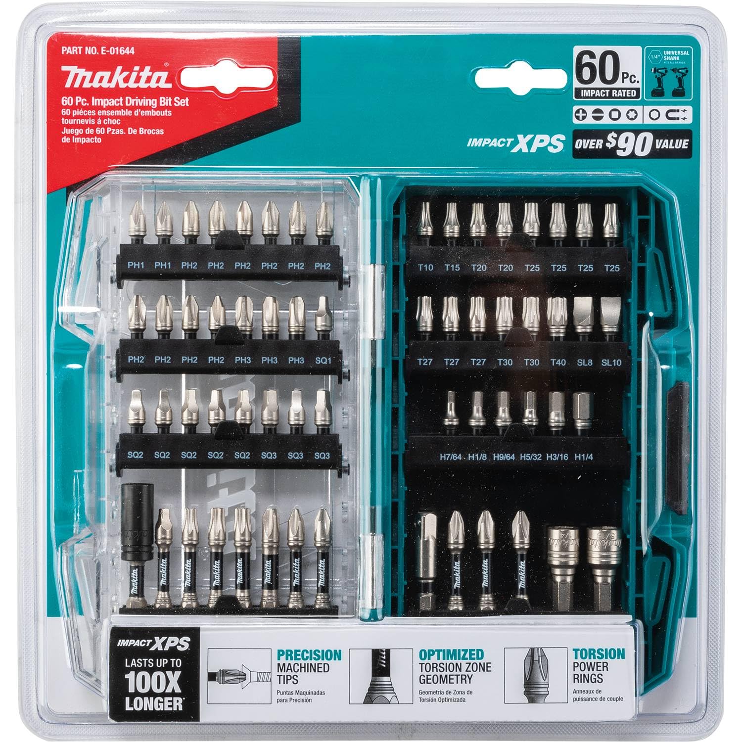 Makita socket adapter with chamfered edges eases drive bit installation.