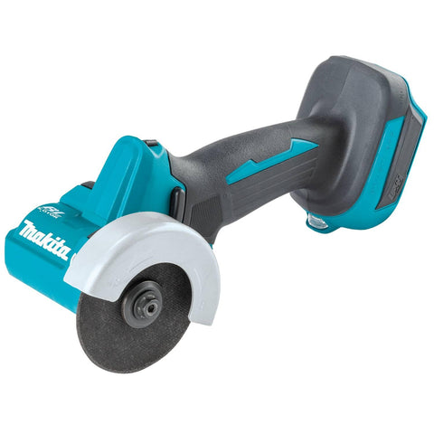 Makita XCM01Z compact cut-off tool in action showing compact form and grip