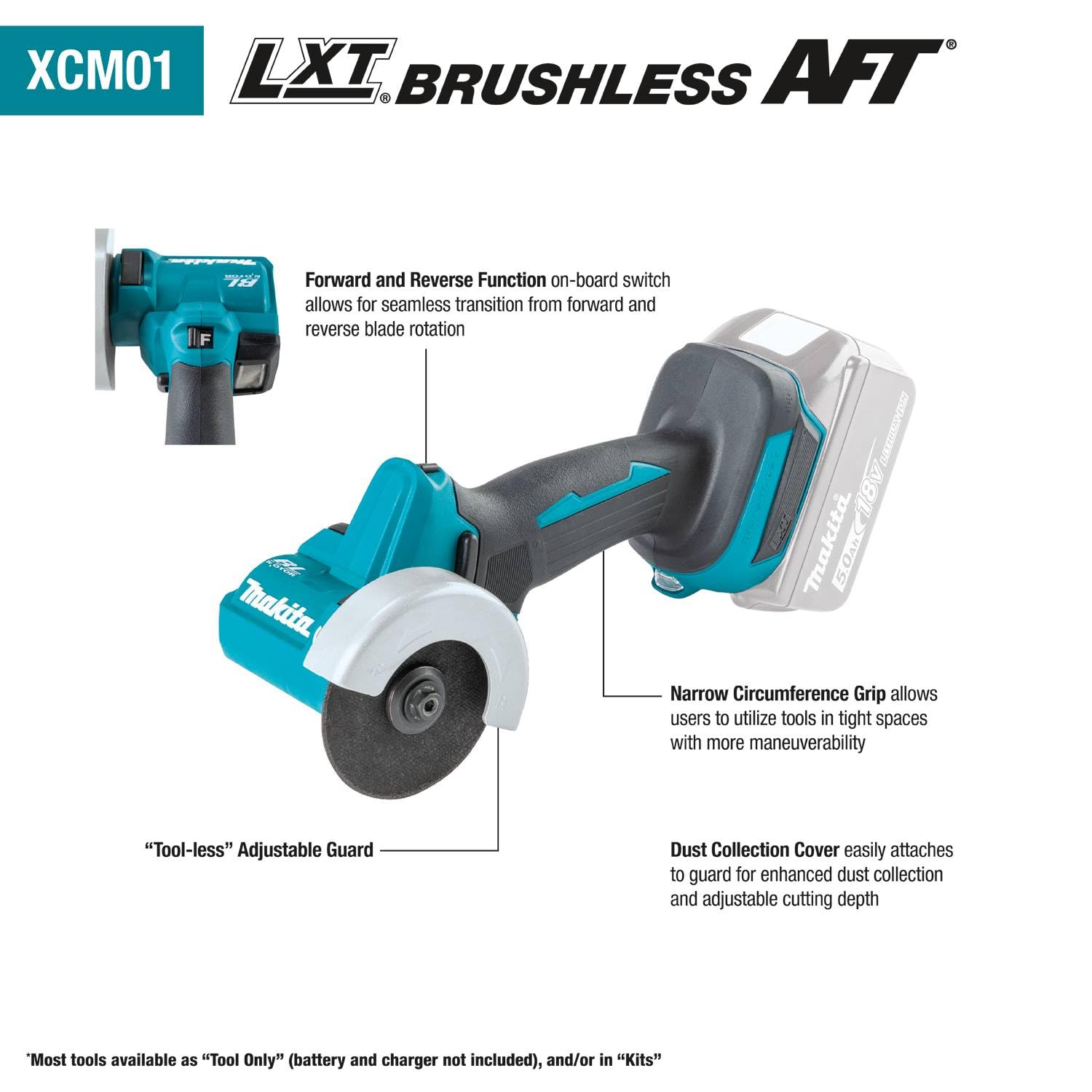 Makita XCM01Z with LED work light illuminating the cut line