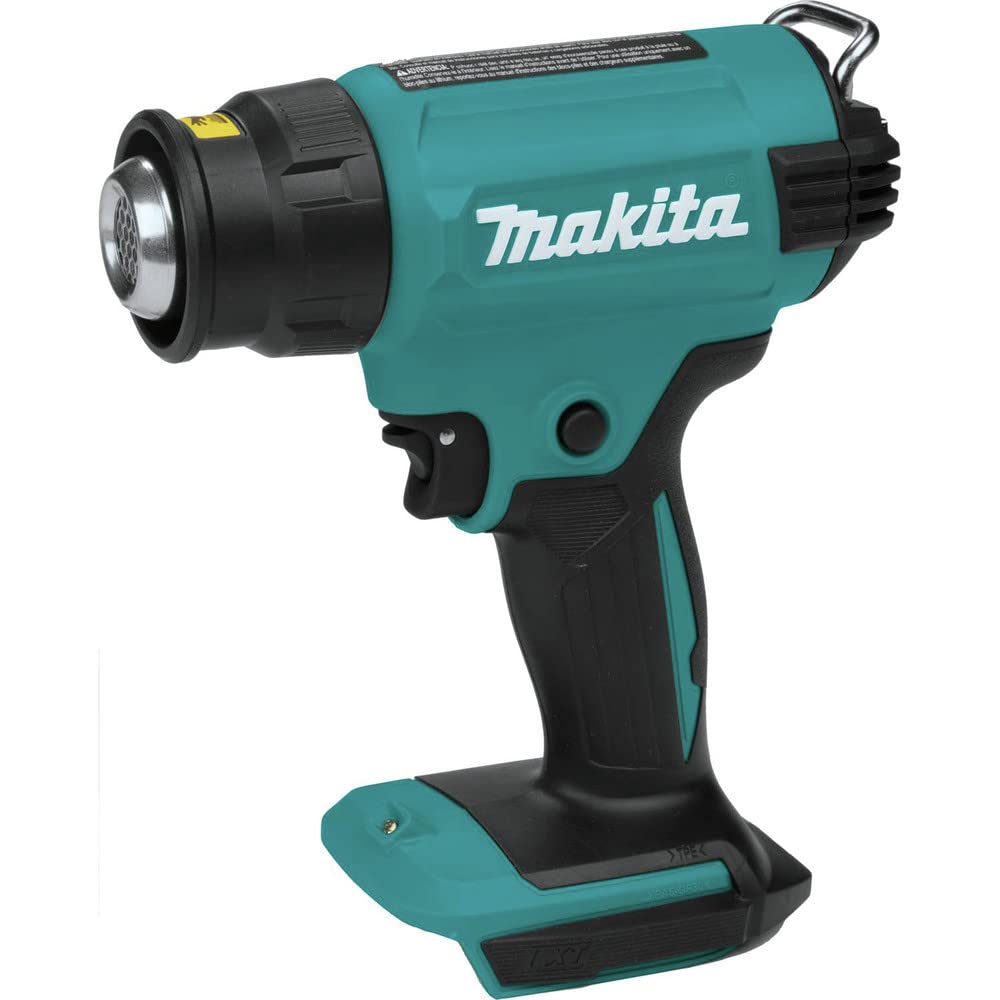 Makita XGH01ZK heat gun side view highlights ergonomic grip for extended use.