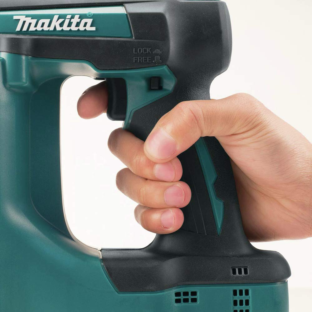 Makita XNB01Z battery gauge shows remaining charge for planning.
