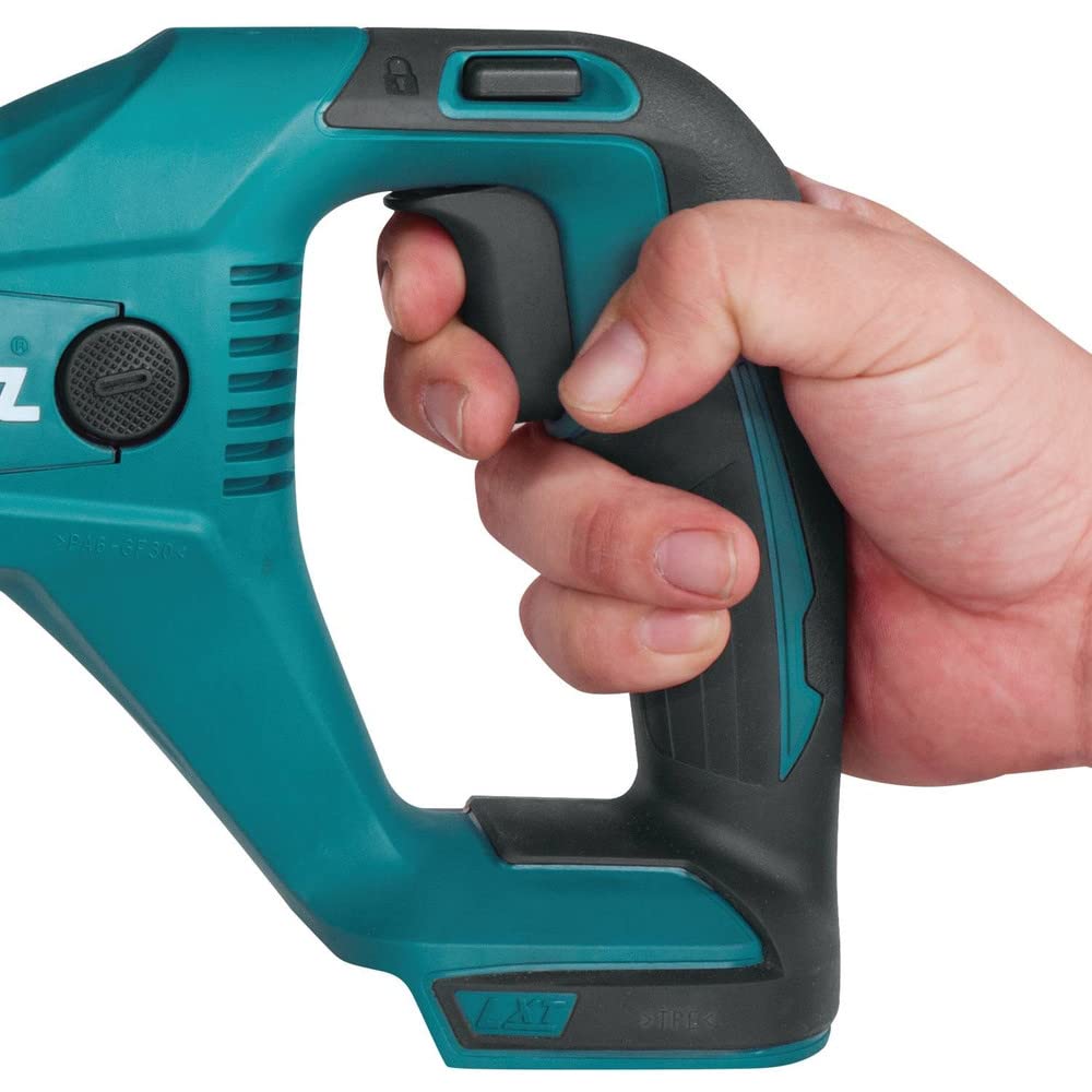 Compact, ergonomic Makita XRJ04Z design reduces operator fatigue during long jobs.
