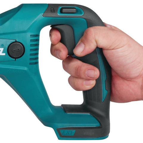 Compact, ergonomic Makita XRJ04Z design reduces operator fatigue during long jobs.