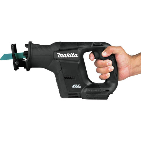 Makita XRJ07ZB tool-less blade change for quick blade swaps.