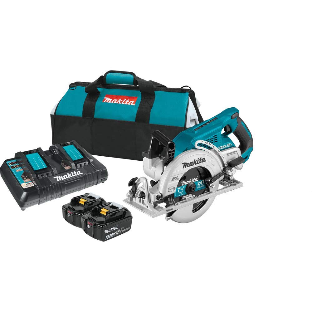 Makita XSR01PT rear-handle 7-1/4-inch saw ready for precise cuts.