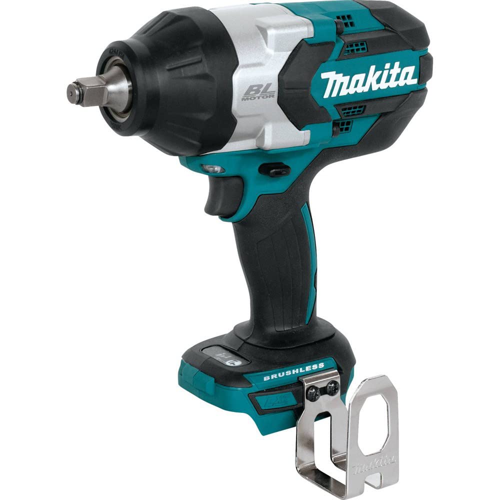 Makita XWT08Z high-torque impact wrench powering heavy fasteners.