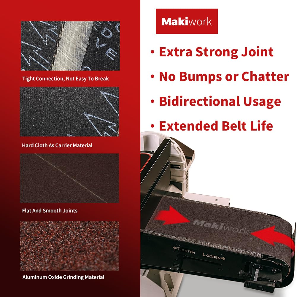 Makiwork 6x48 inch sanding belt 150-grit for even shaping and finishing.