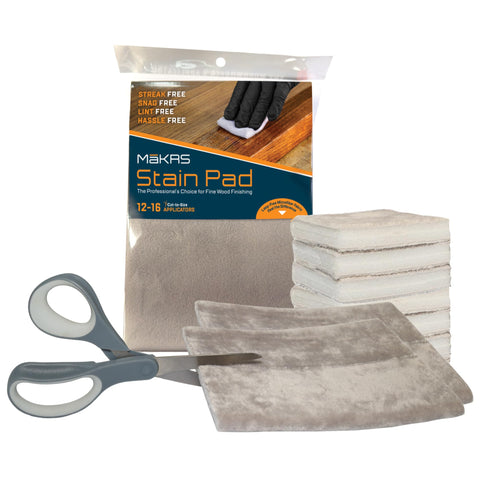 MaKRS stain pad in cut-to-fit view delivering precise stain application on curved furniture