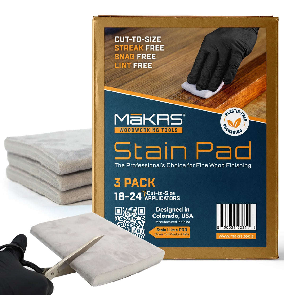 MaKRS Stain Pad cut-to-size three-pack for precise control on curved surfaces