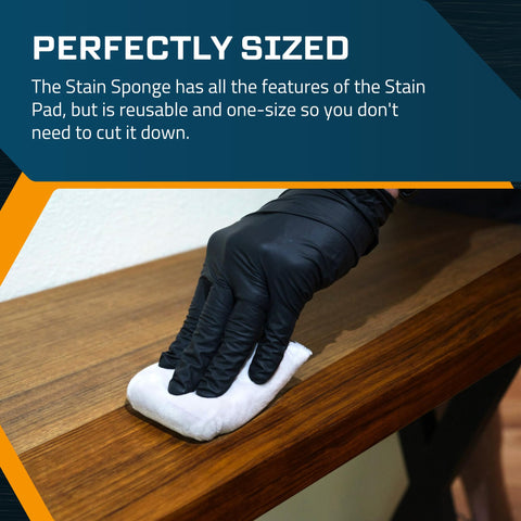 MaKRS Stain Sponge dipping into a 1-quart can for precise application.