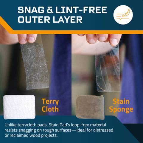 MaKRS Stain Sponge delivers lint-free, snag-free finish on rough surfaces.