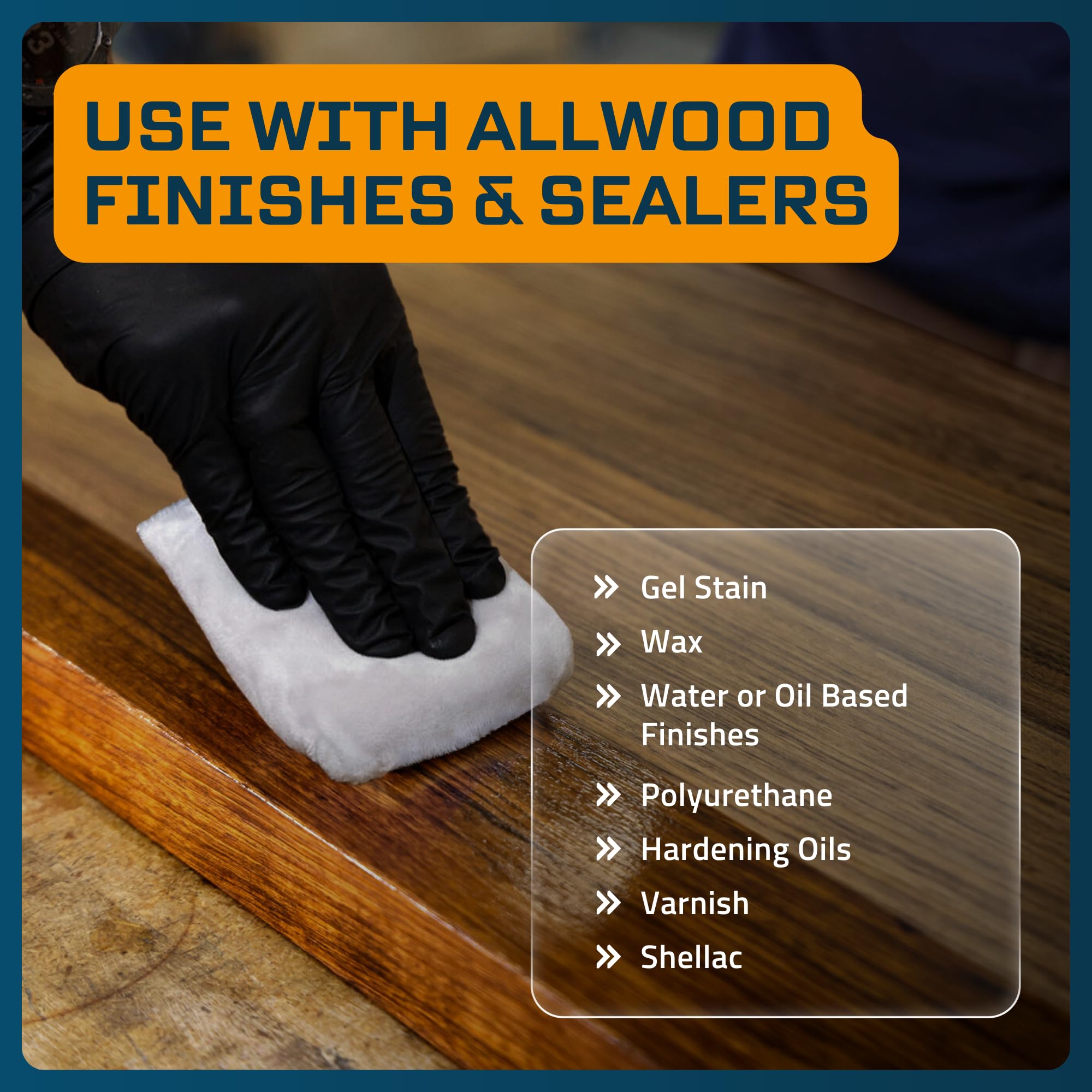 MaKRS Stain Sponge with rounded edges glides smoothly on wood.