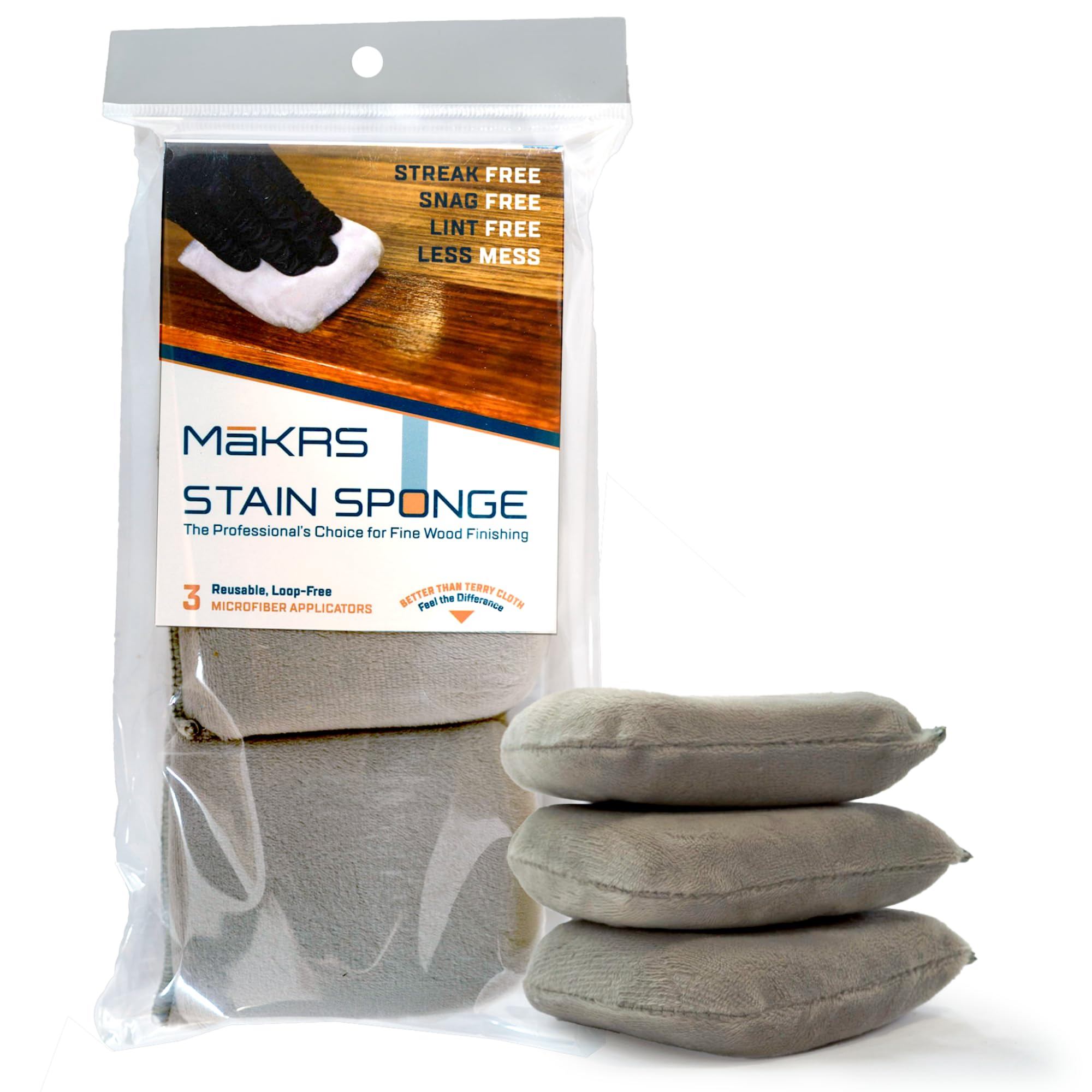 MaKRS Stain Sponge three-pack with foam-core for even coverage during staining.