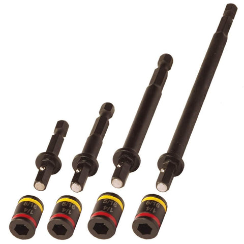 Malco C-RHEX magnetic hex driver 1/4-inch in-hand with flip sockets for fast, secure fastening.