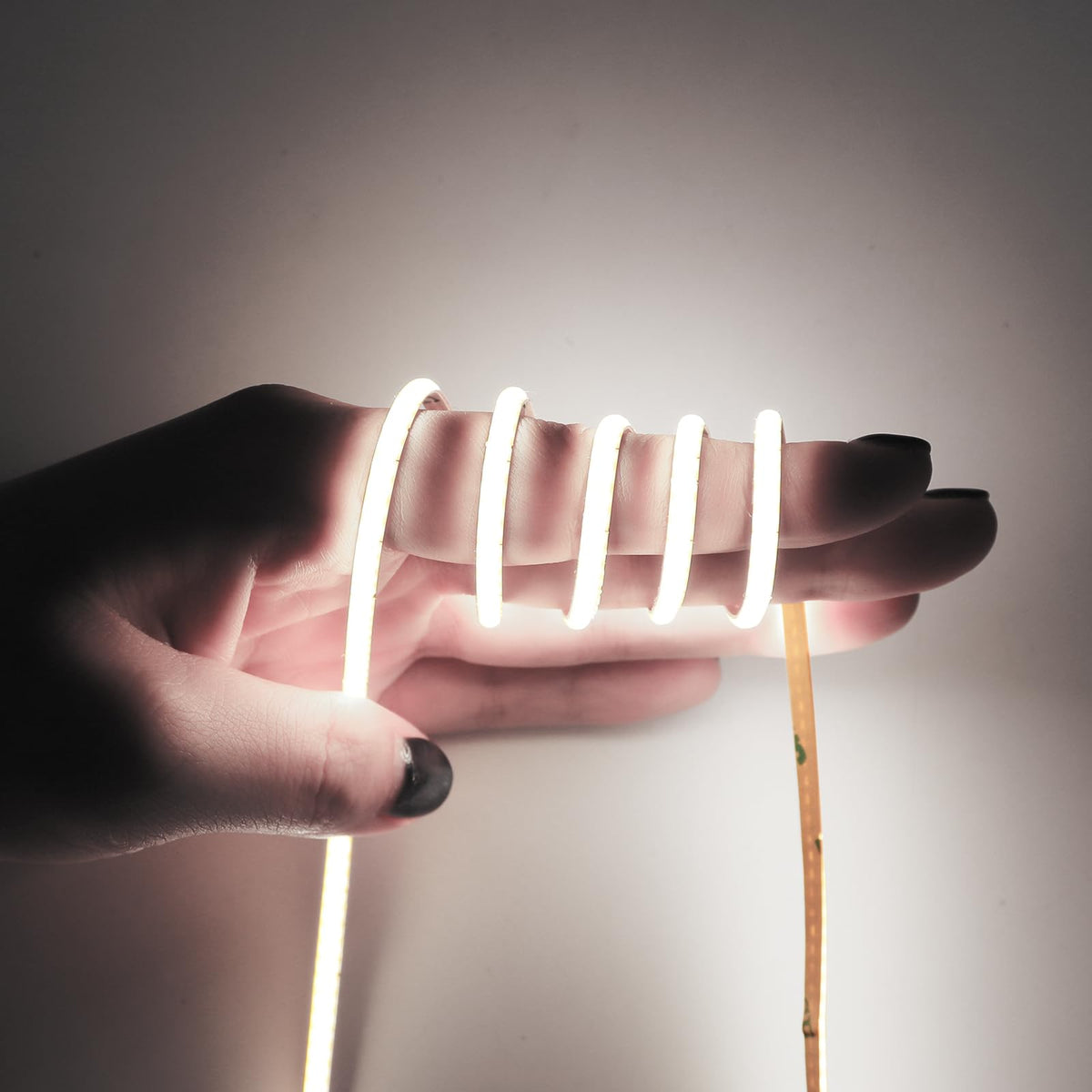 MALIIGAZA 3mm COB strip close-up shows slim profile for discreet under-cabinet lighting.