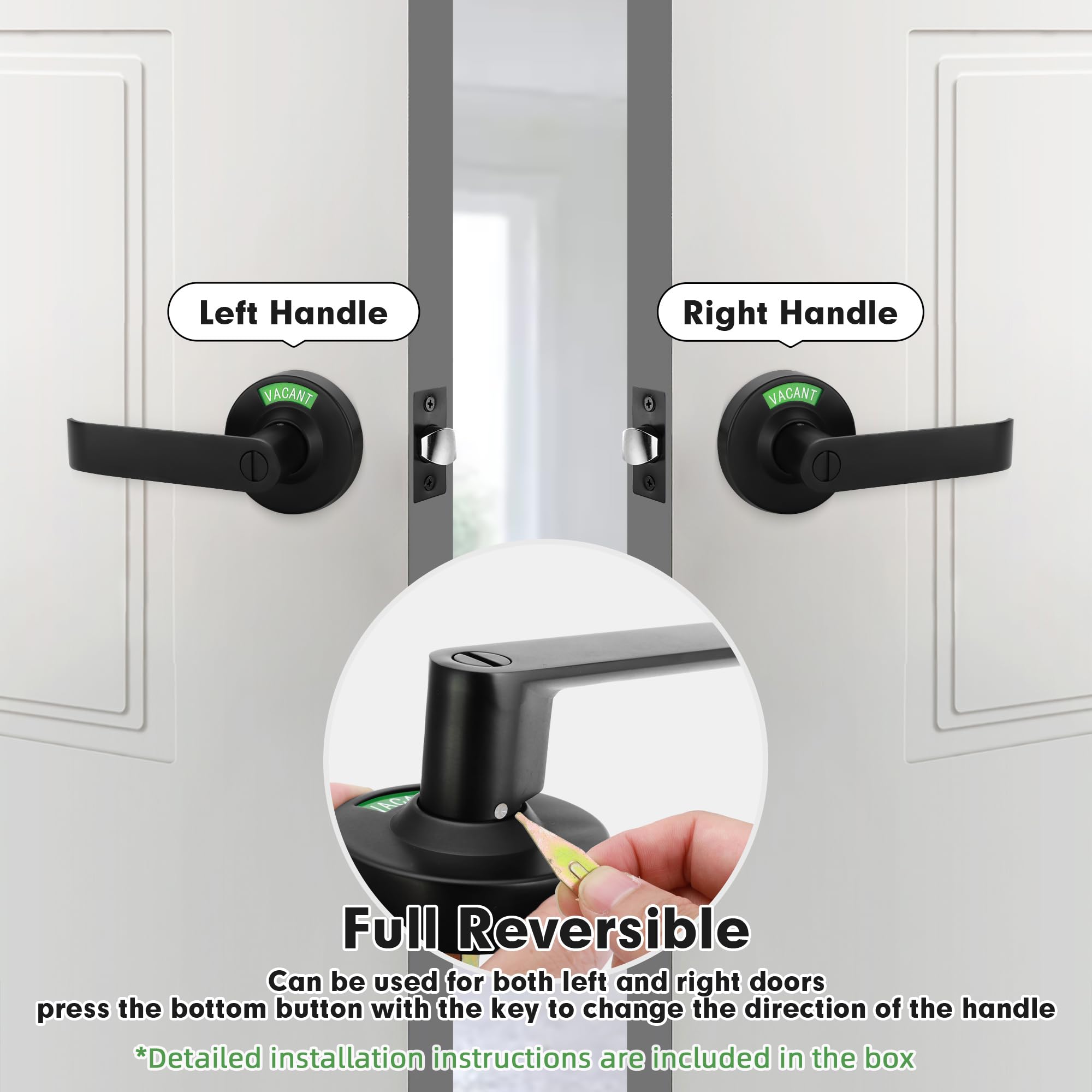 Malimali matte black door handle with lock for private restrooms and modern design
