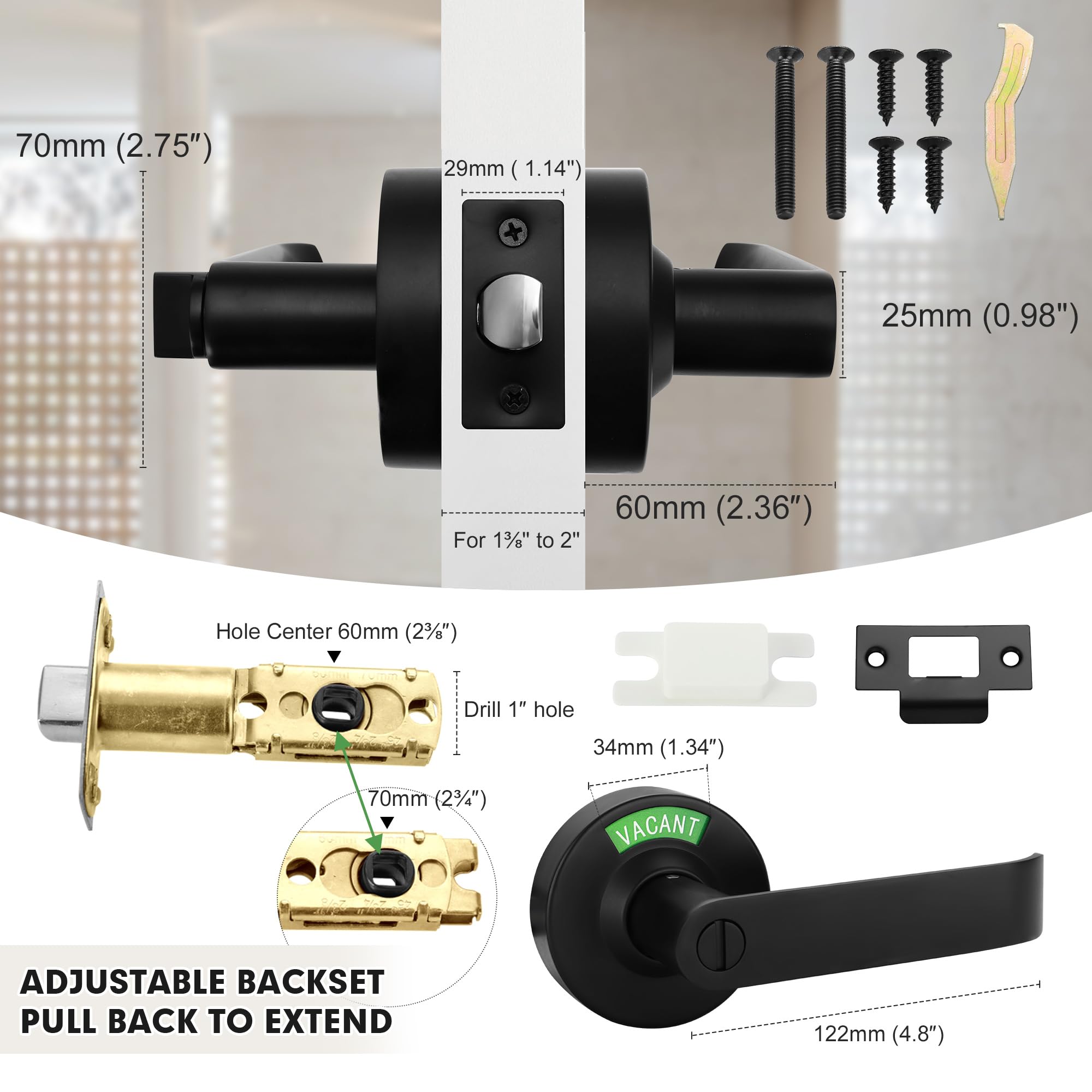 Malimali stainless steel door handle with occupancy indicator for durable restroom use