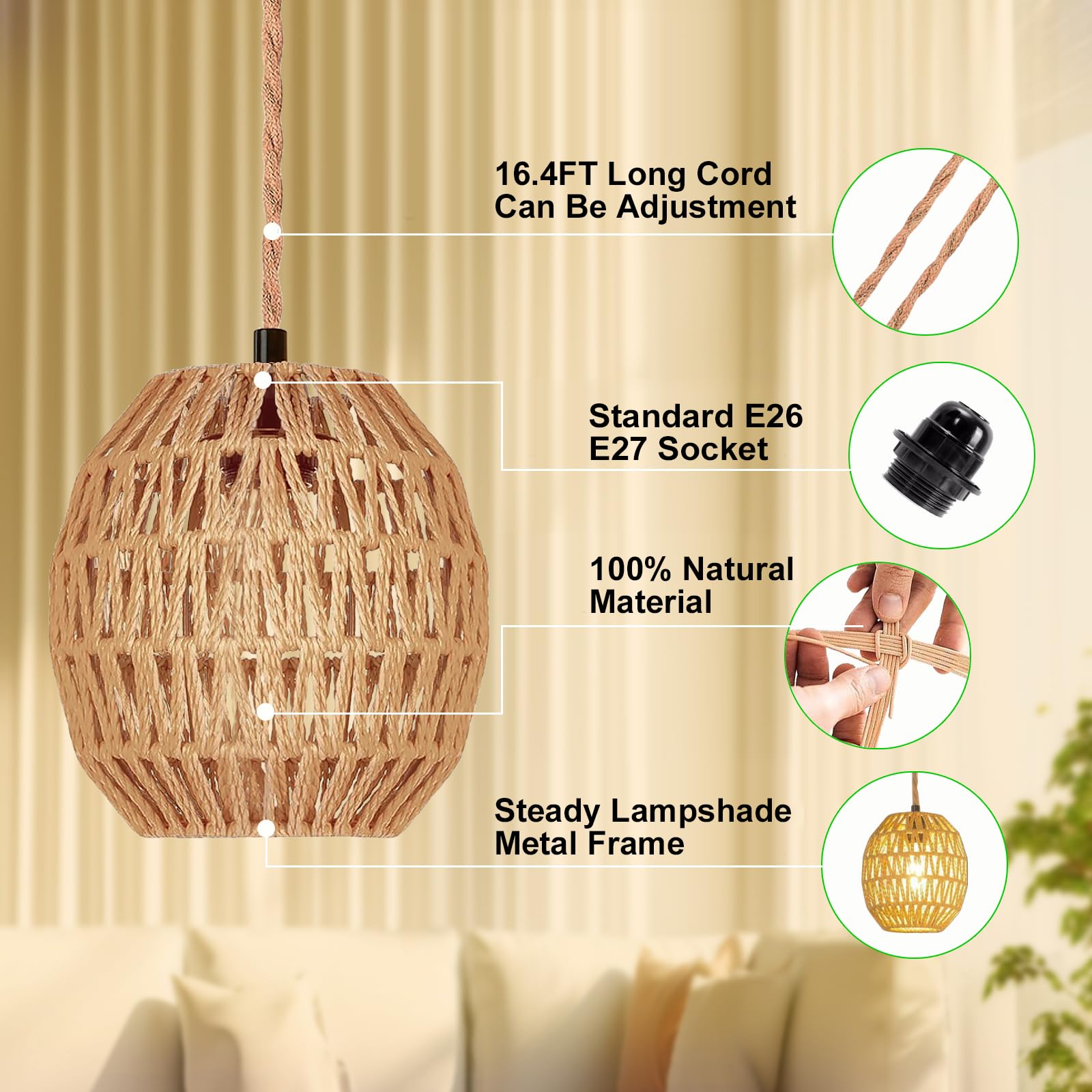 Maliralt hanging lamp in living area creates soft ambient light.