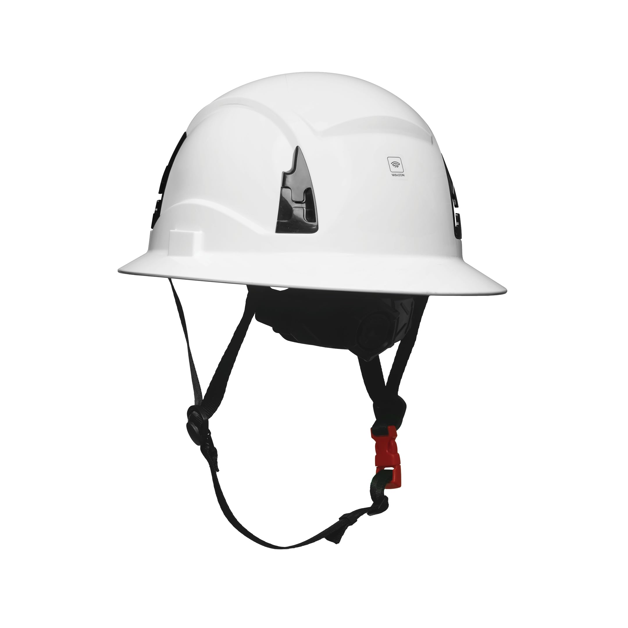 Malta Dynamics APEX helmet front view highlights full brim and protective design for overhead work.