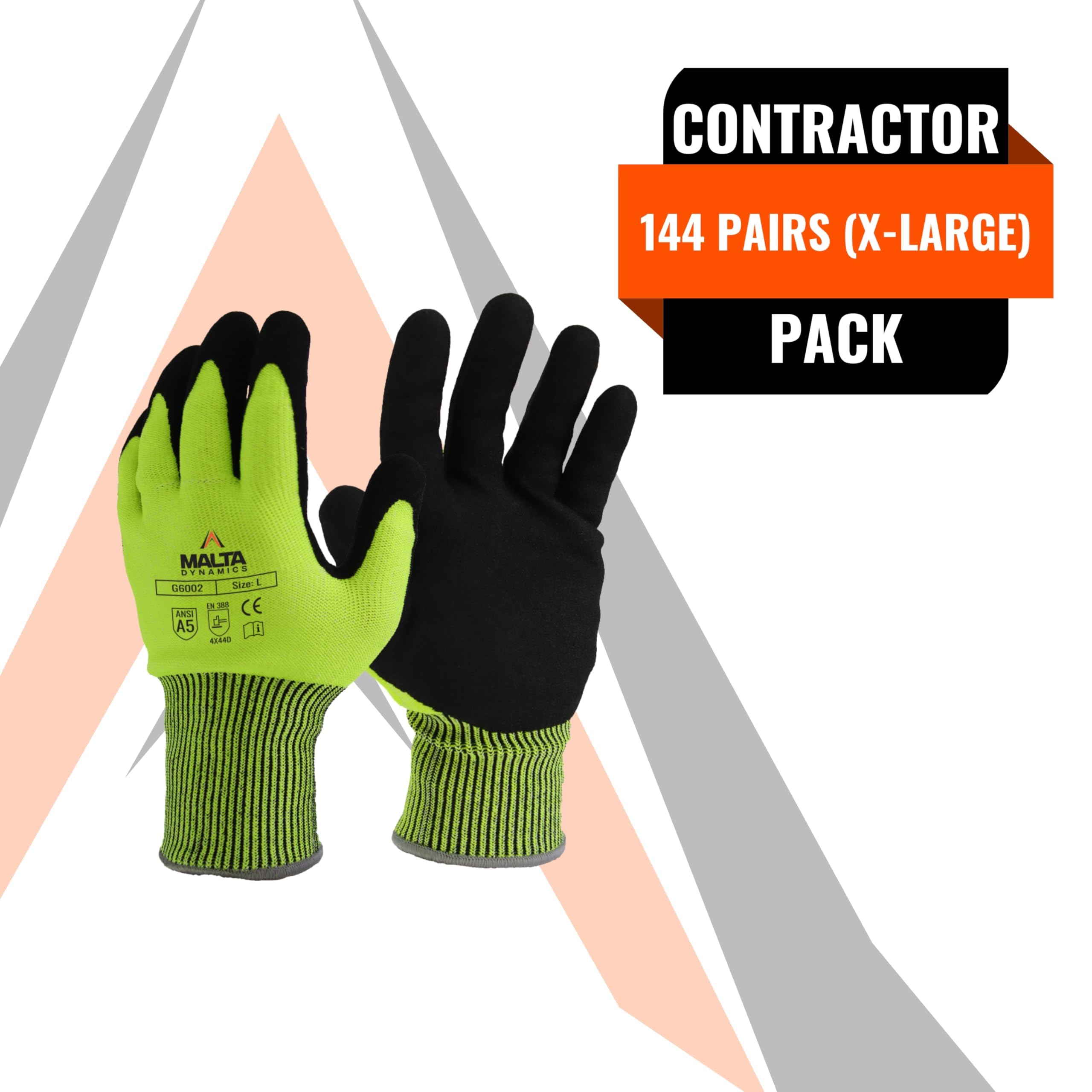 Malta Dynamics Safety Gloves ANSI A5 level cut protection for demanding tasks.