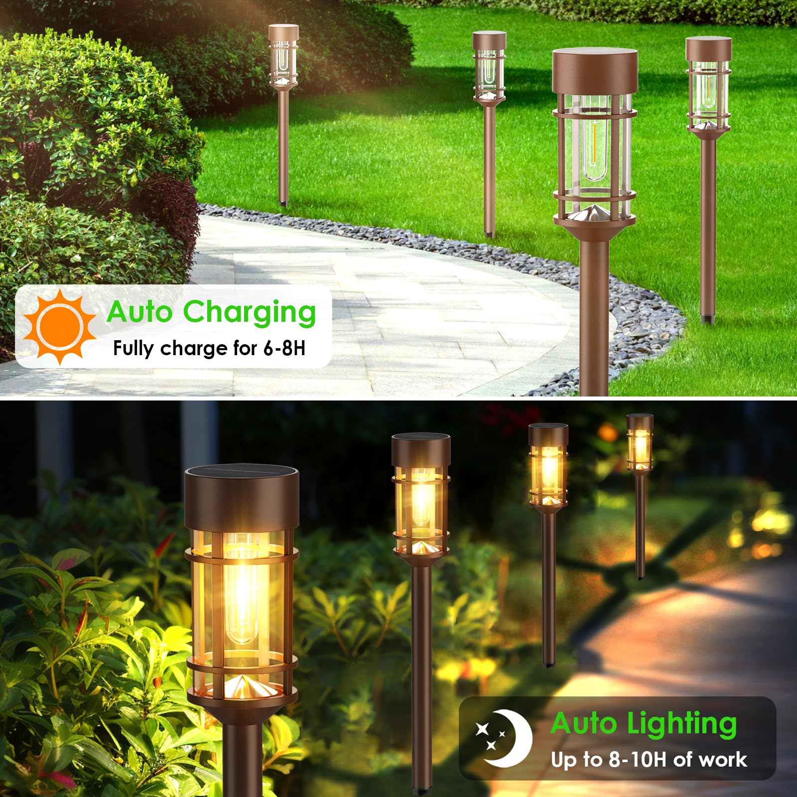 Mancra 3000K warm white LED glow along a walkway