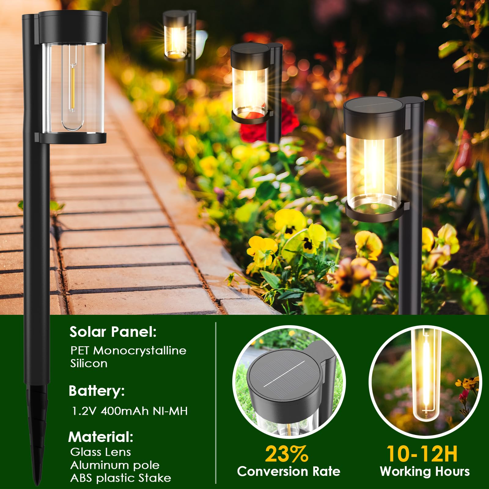 Mancra solar lights dusk-to-dawn auto operation for hands-free garden lighting.