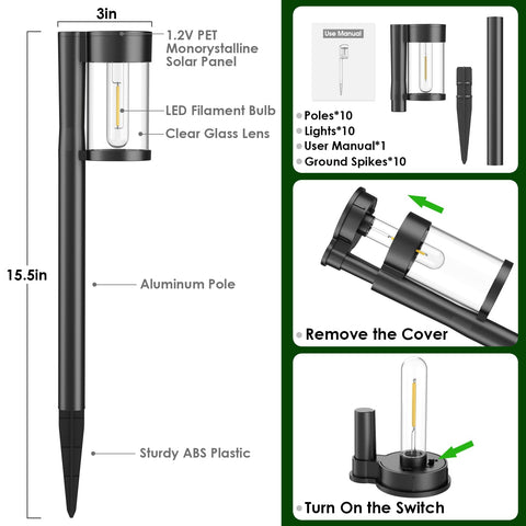 Mancra solar-pathway-light glass lampshade delivers clear warm glow along walkway.