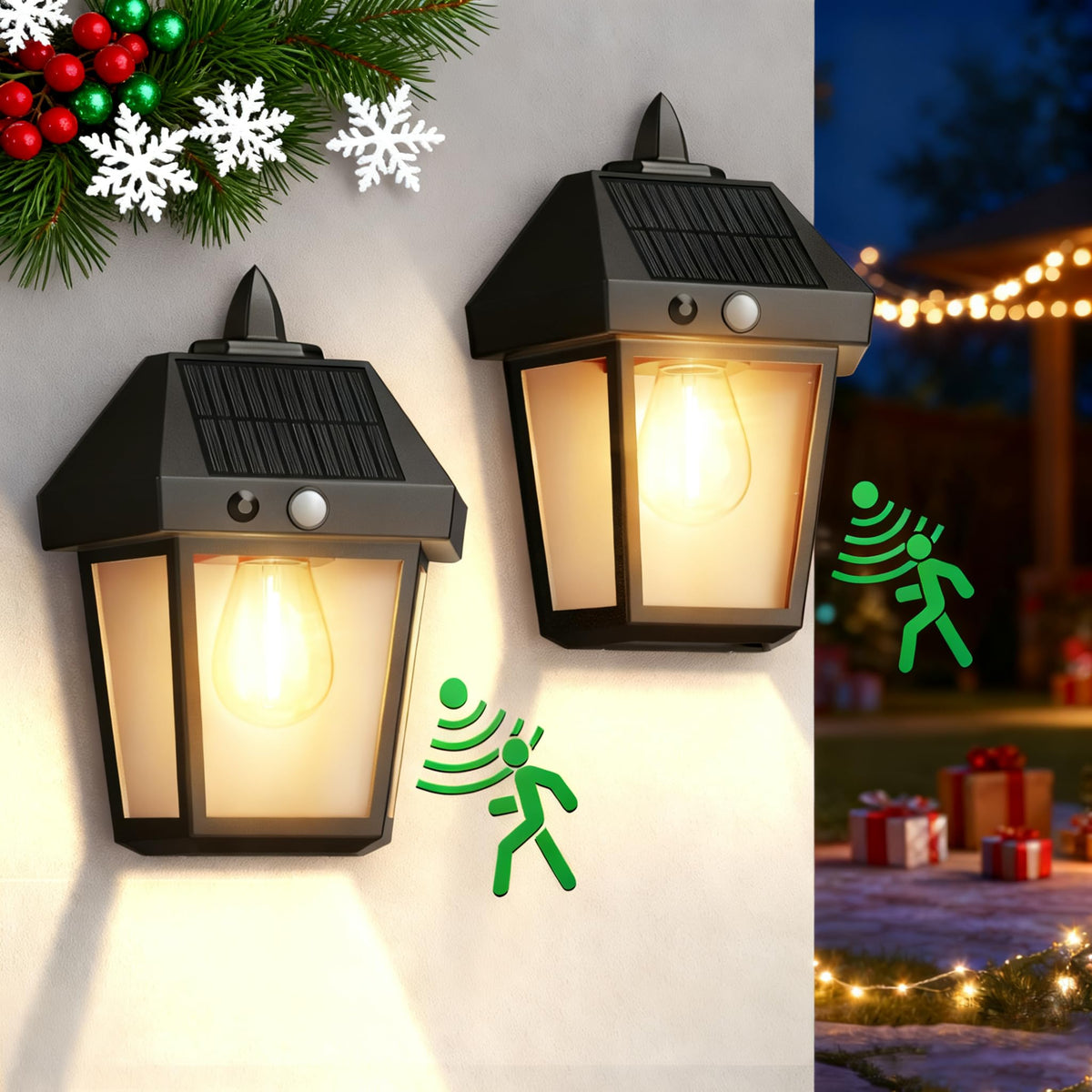 Mancra solar wall light in strong mode lighting a dark outdoor path