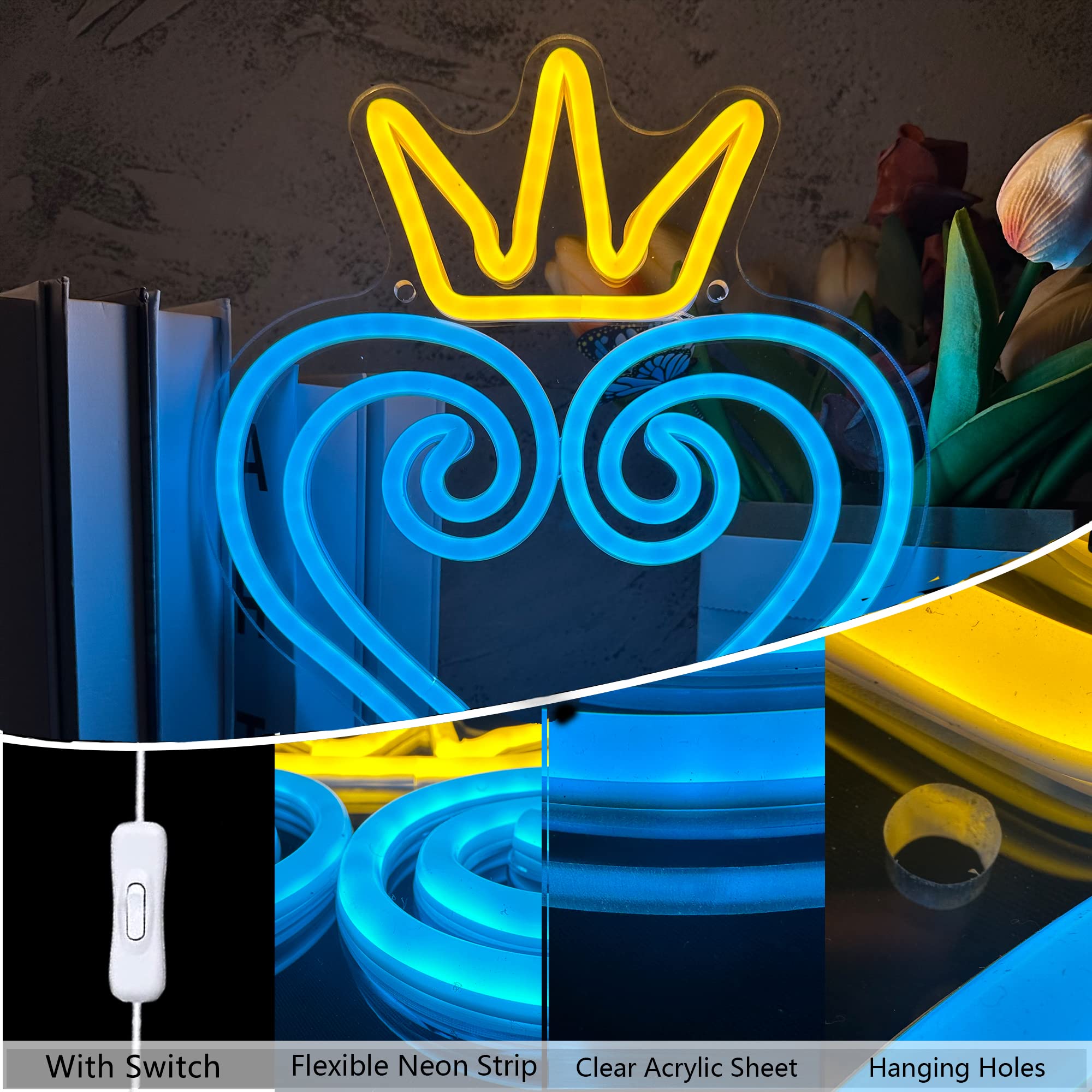 Manimo LED Hearts neon sign on wall creates playful room mood lighting.