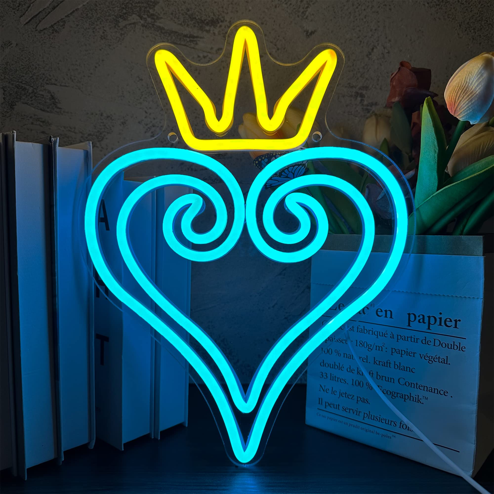 Manimo LED Kingdom neon sign on wall for bold gamer room decor.