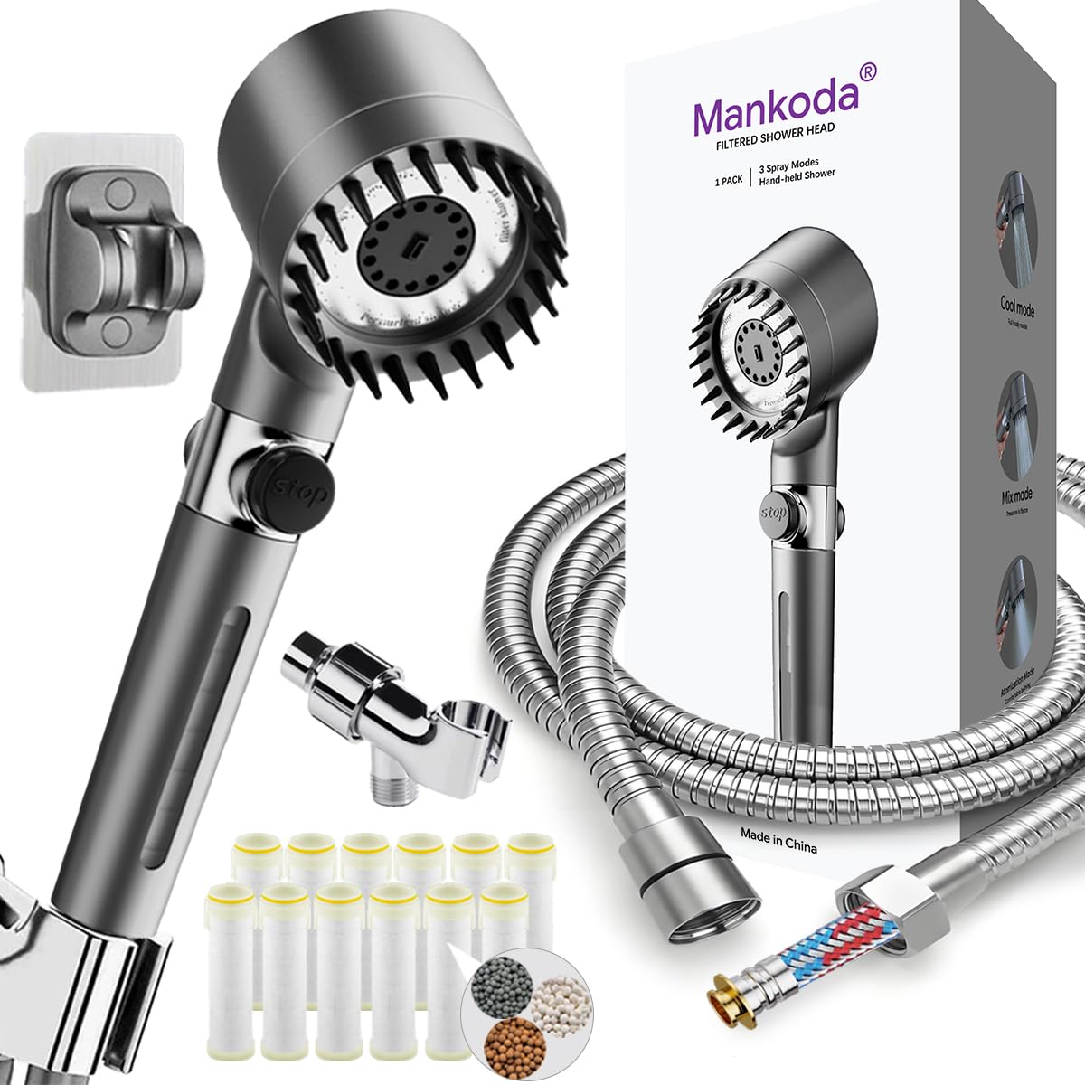 Mankoda filtered shower head handheld for flexible use and improved water feel
