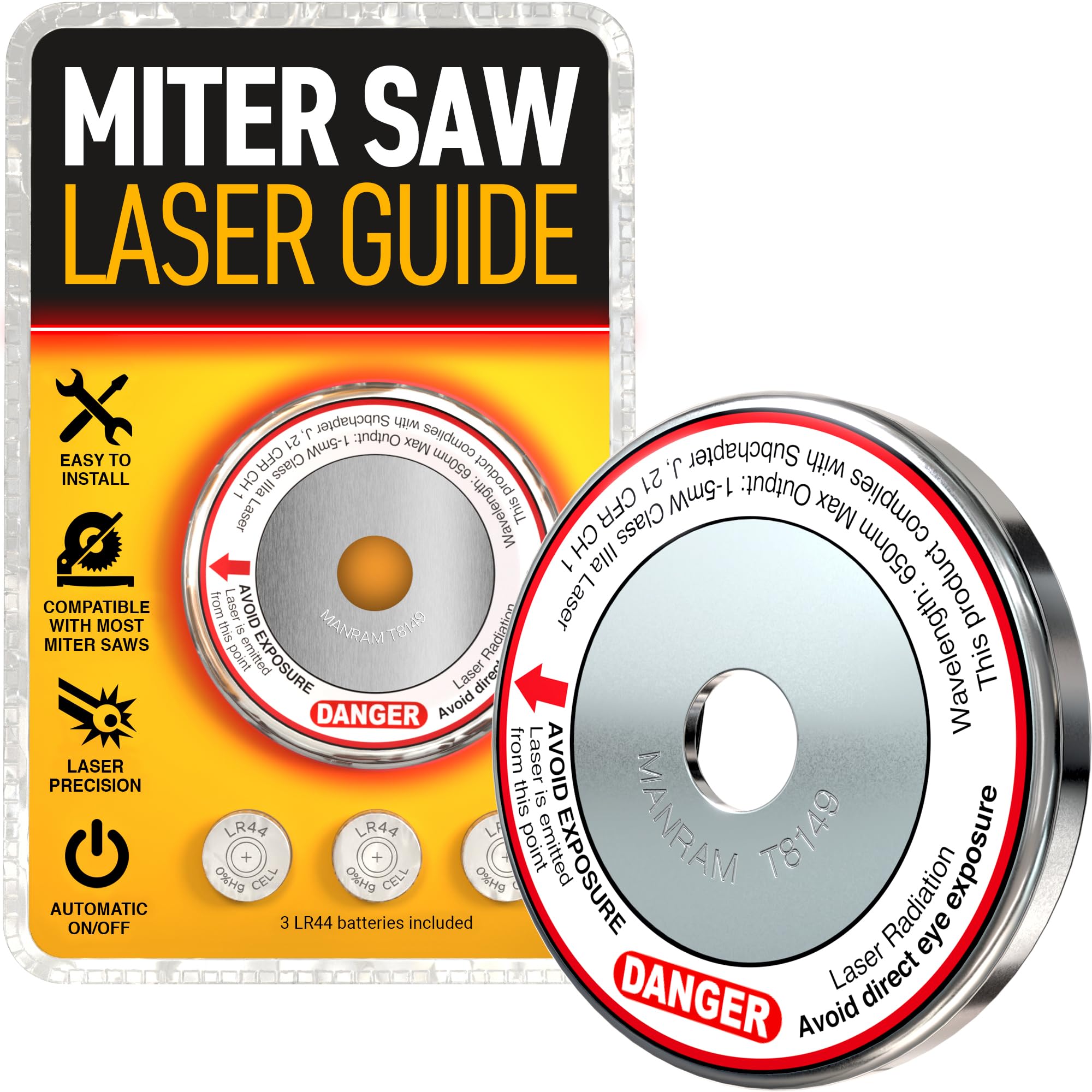 Manram Miter Saw Laser Guide assembly shows easy mounting for compatible saws