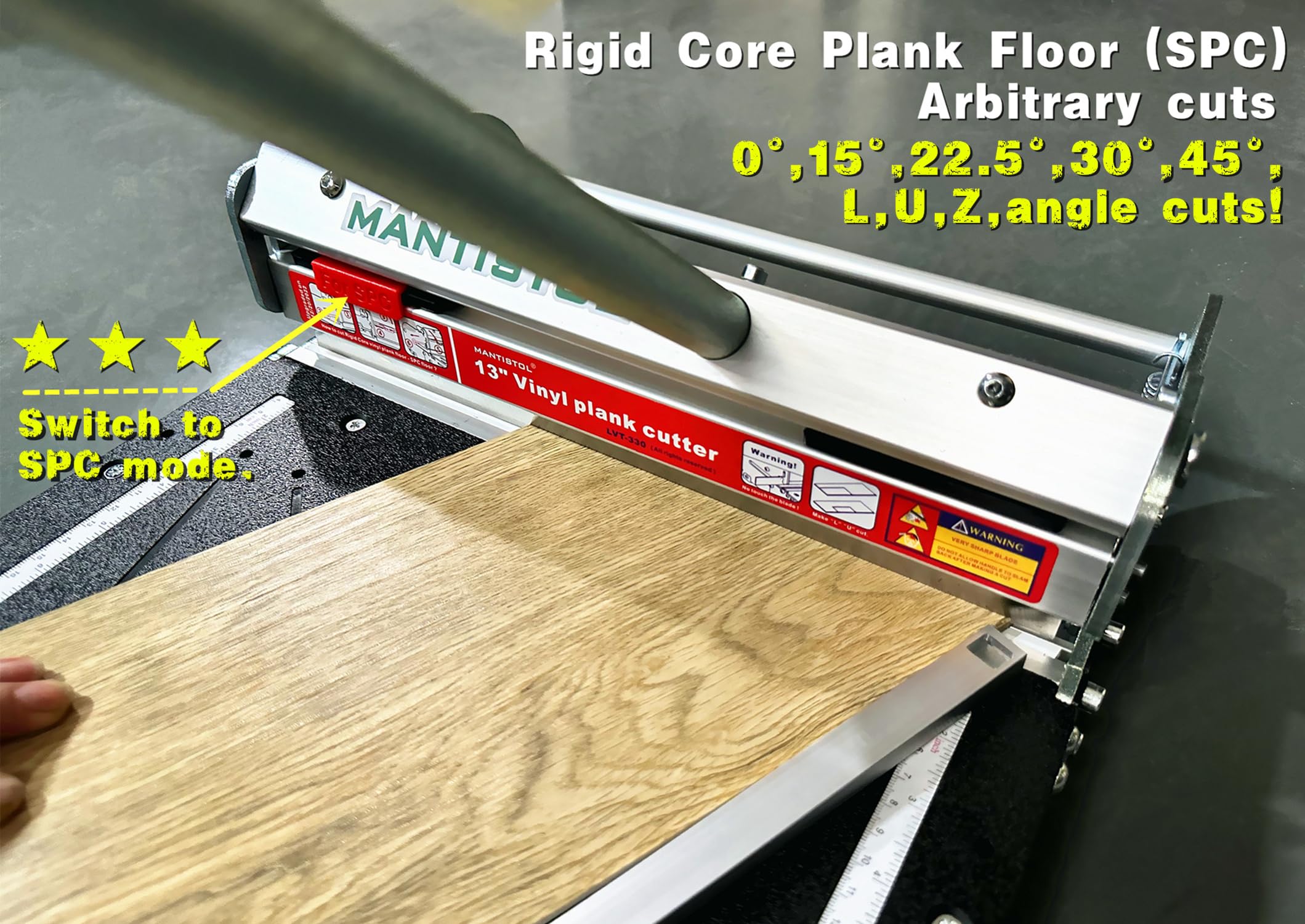 Mantistol cutter shows 115mm throat depth for deep cuts.