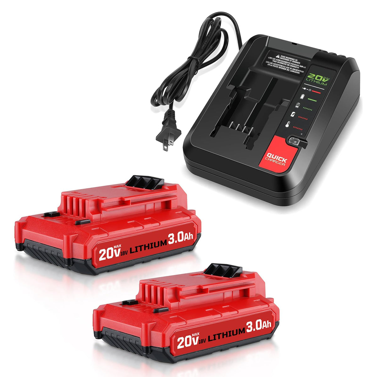 MANUFER 2-pack 3.0Ah 20V battery with extended runtime for Porter Cable tools.