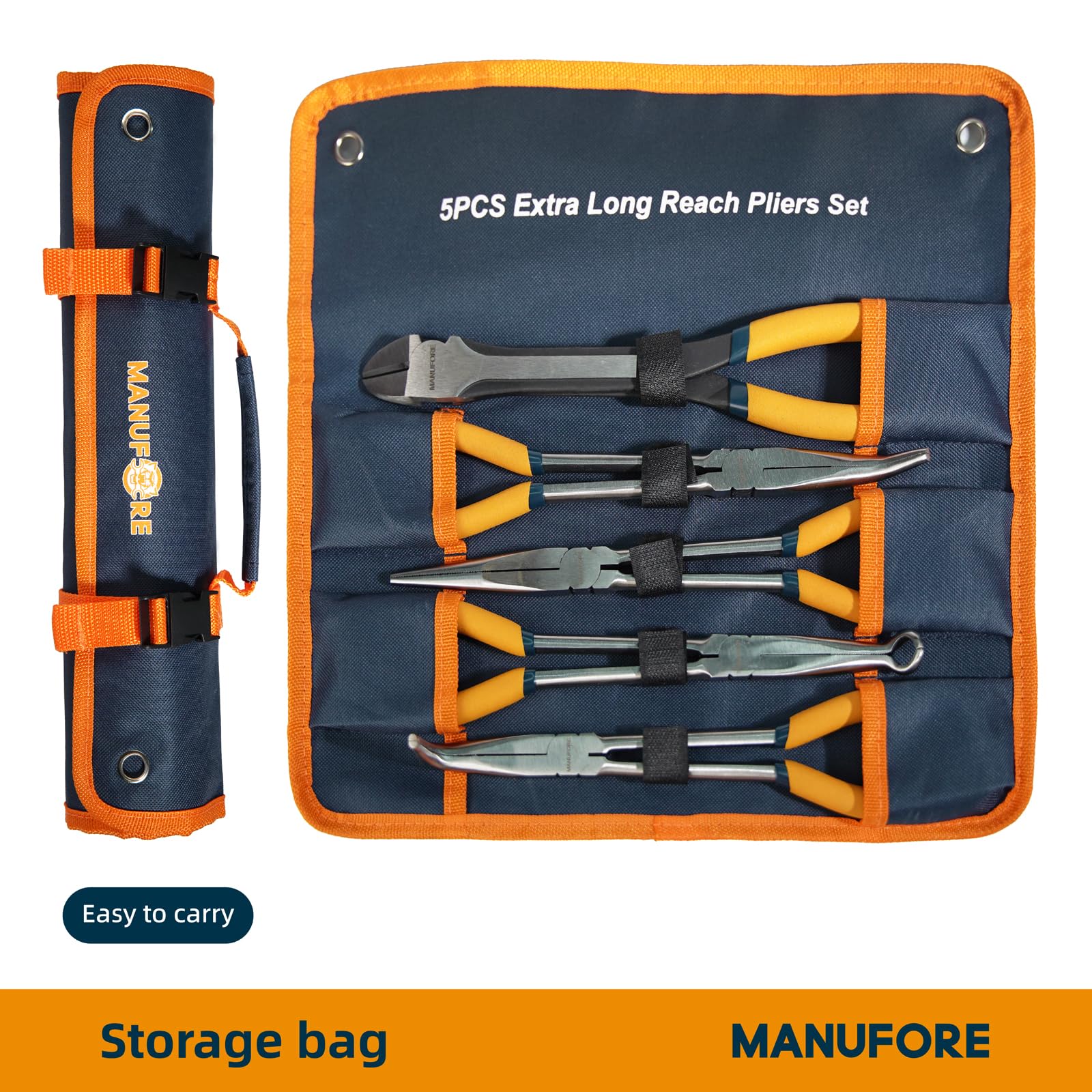 MANUFORE long-reach pliers access tight spaces with leverage