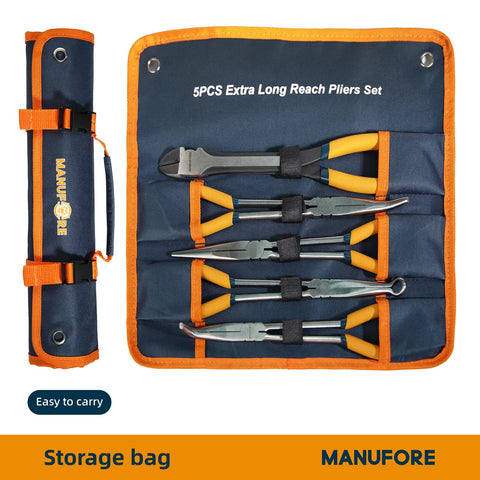 MANUFORE long-reach pliers access tight spaces with leverage