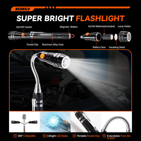 MANWALD square LED mirror enables lighted corner inspections.