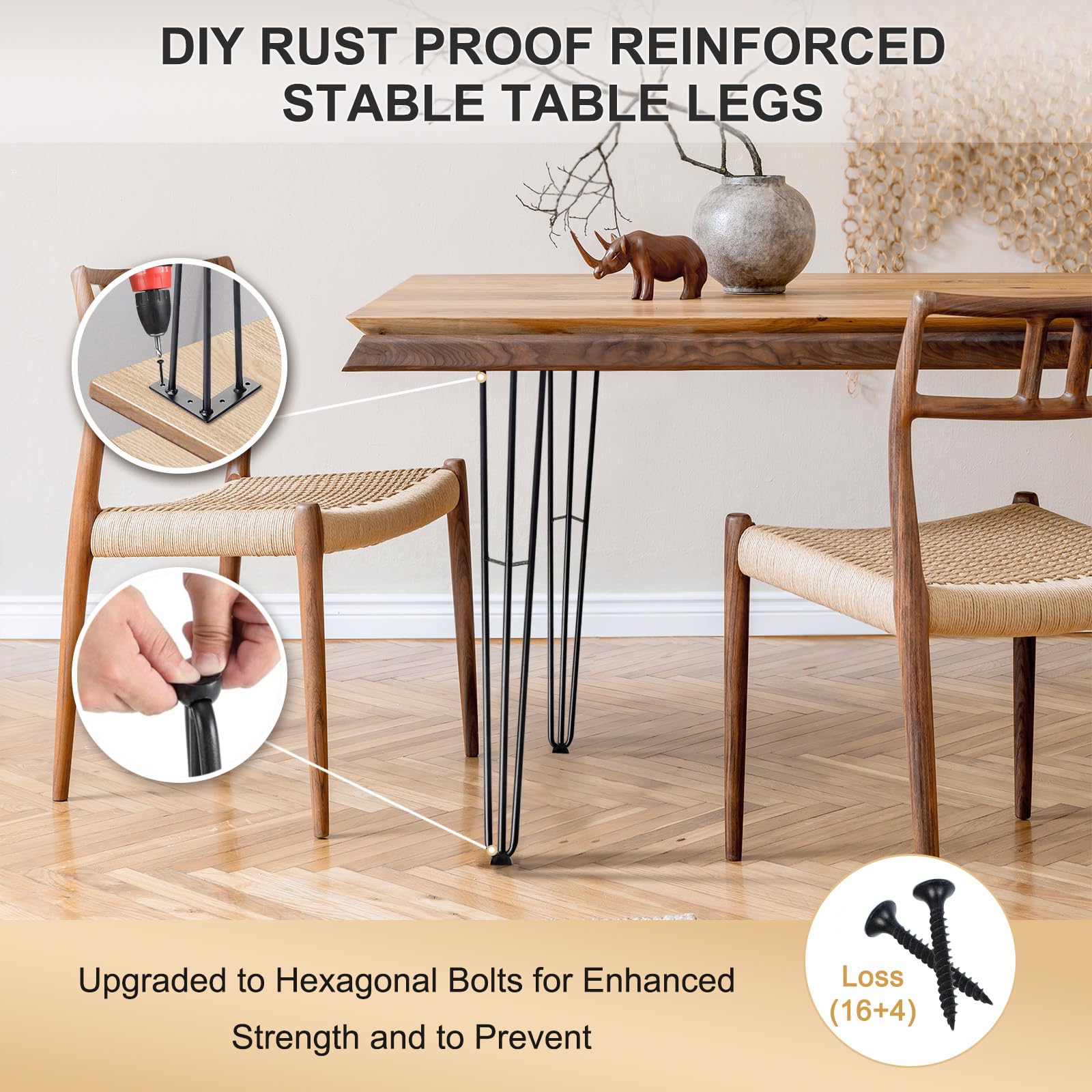 ManyiHome powder-coated black hairpin legs resist rust and wear
