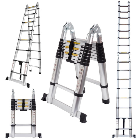 MAOHELAD 16.5 ft A-frame ladder extended for high reach tasks.